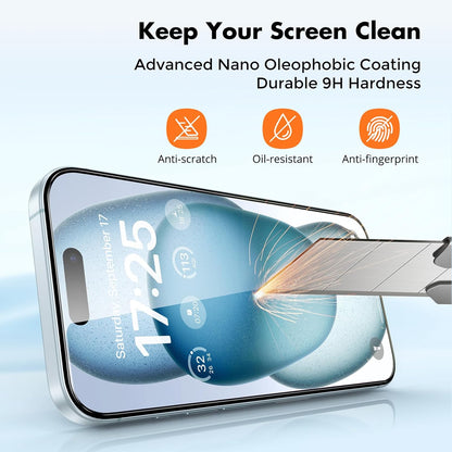 UNBREAKcable 2-Pack Screen Protector for iPhone 15 Plus, Double Shatterproof Tempered Glass [Easy Installation Frame] [9H Hardness] [99.99% HD Clear] [Case Friendly] for iPhone 6.7 inch
