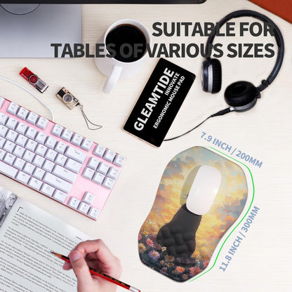 Ergonomic Raised Mouse Pad Wrist Support with Bilateral Slope Memory Foam Mousepad for Wrist Rest and Carpal Tunnel Pain Relief 11.8x7.9〃Flower Sea Cat