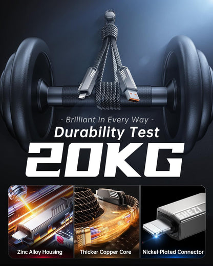 4-in-1 USB C Cable 60W 3FT Compatible with Lightning Cable [Fast Charging & Data Transfer] Flat Nylon Braided for iPhone iPad Charger Cord, Multi Charge Wire Combo with L/Type C/USB A Port