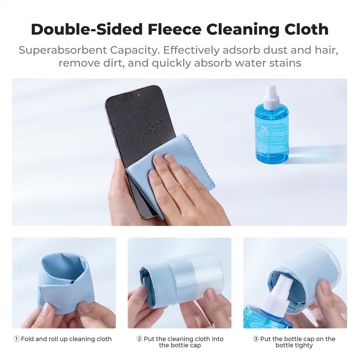 KF Concept Screen Cleaner Spray, with 2 Microfiber Cleaning Cloth, Touchscreen Cleaning Kit for LCD LED DVD TV, Smartphone, iPad, Laptop, Tablet Monitor, Computer Monitor, Electronic Devices (200ml)