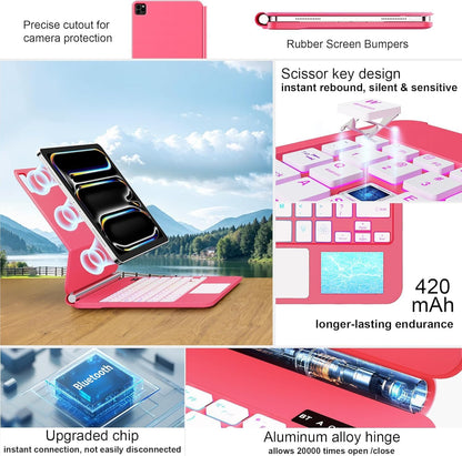 for iPad Pro 13 Inch Case with Keyboard (M4, 2024)，Magic-Style Magnetic – 7 Colors Backlight -Floating Cantilever Stand - Multi-Touch Trackpad Keyboard Case for iPad Pro 13 (Rose Red)