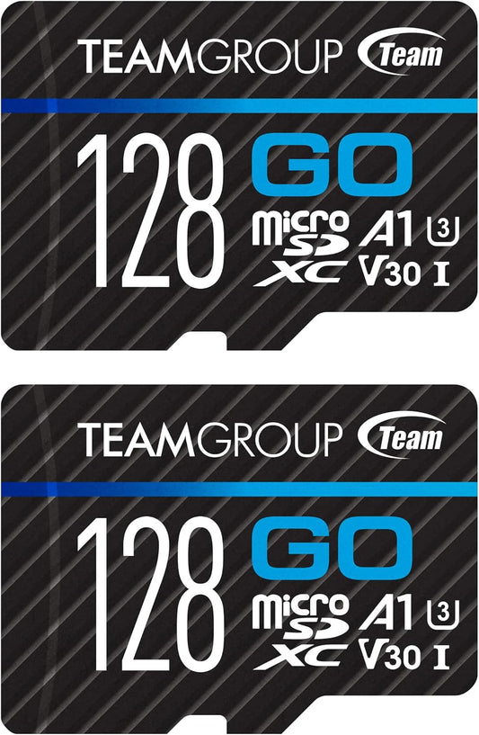 TEAMGROUP GO Card 128GB x 2 Pack Micro SDXC UHS-I U3 V30 4K for GoPro & Action Cameras High Speed Flash Memory Card with Adapter for Outdoor, Sports, 4K Shooting TGUSDX128GU364