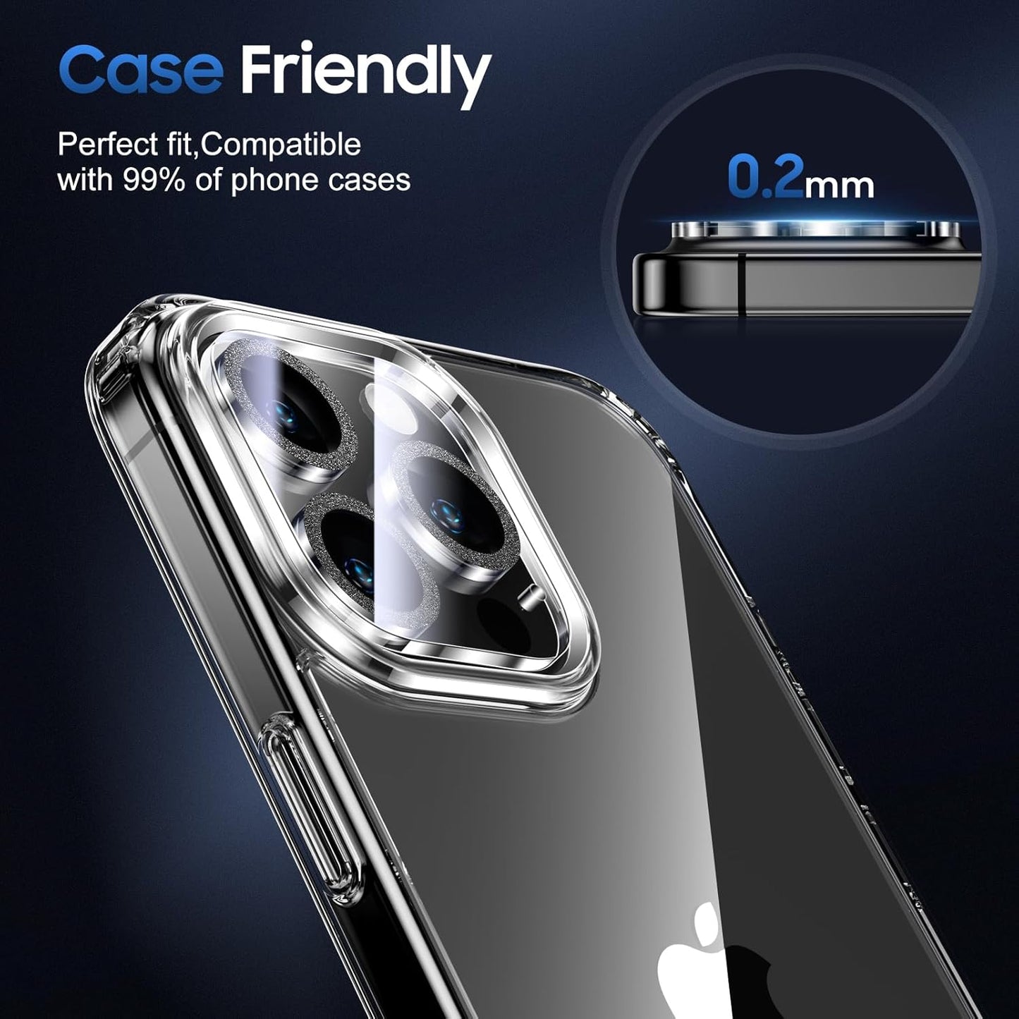 UniqueMe for 3 Pack iPhone 16 Pro/iPhone 16 Pro Max Camera Lens Protector - [Drop Protection] [Case Friendly] 9H Tempered Glass Camera Cover Screen [Update New Version] - Glitter Black