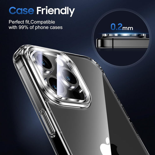 UniqueMe for 3 Pack iPhone 16 Pro/iPhone 16 Pro Max Camera Lens Protector - [Drop Protection] [Case Friendly] 9H Tempered Glass Camera Cover Screen [Update New Version] - Glitter Black