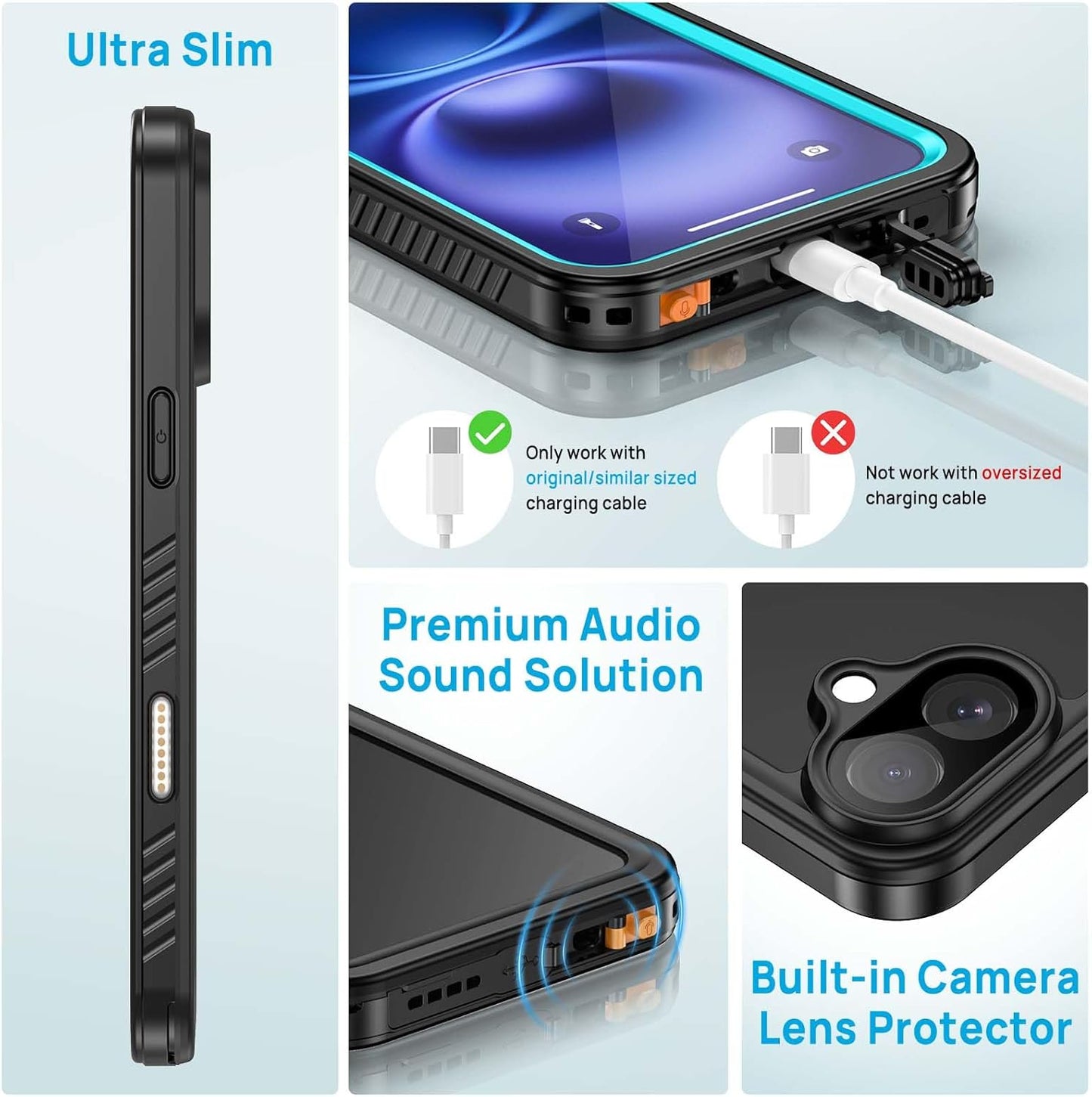 Lanhiem for iPhone 16 Case, IP68 Waterproof Dustproof Shockproof Cases with Built-in Screen Protector, 360 Full Body Protective Heavy Duty Rugged Phone Cover for iPhone 16-6.1 inch (Blue)