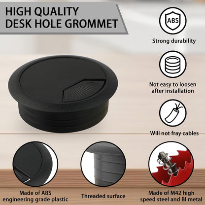 2 Inch(50mm) Desk Grommet,13 Pieces Wire Grommet, Desk Hole Cover for Cables with Hole Saw,Plastic Cable Cord Wire Hole Cover for Desk, Table,Cabinet,Countertop and Other Furniture(Black)