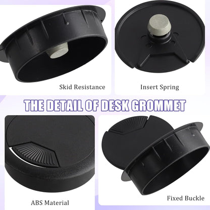 12 Desk Grommet, Desk Hole Cover, Large Capacity, Detachable and Adjustable Cable Organizer, Suitable for Organizing Home and Office Cables (Black, 2 Inches)