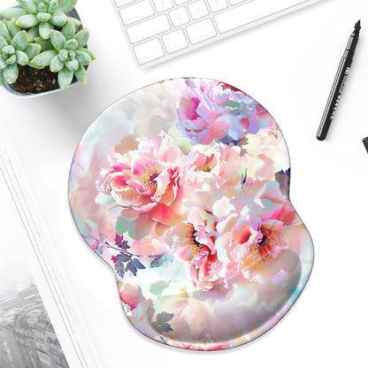 ITNRSIIET Ergonomic Mouse Pad with Gel Wrist Support Small Wrist Rest Smooth Surface Non-Slip PU Base Comfortable Office Supplies Pain Relief, 8.7 x 7.2 inches, Beautiful Flowers