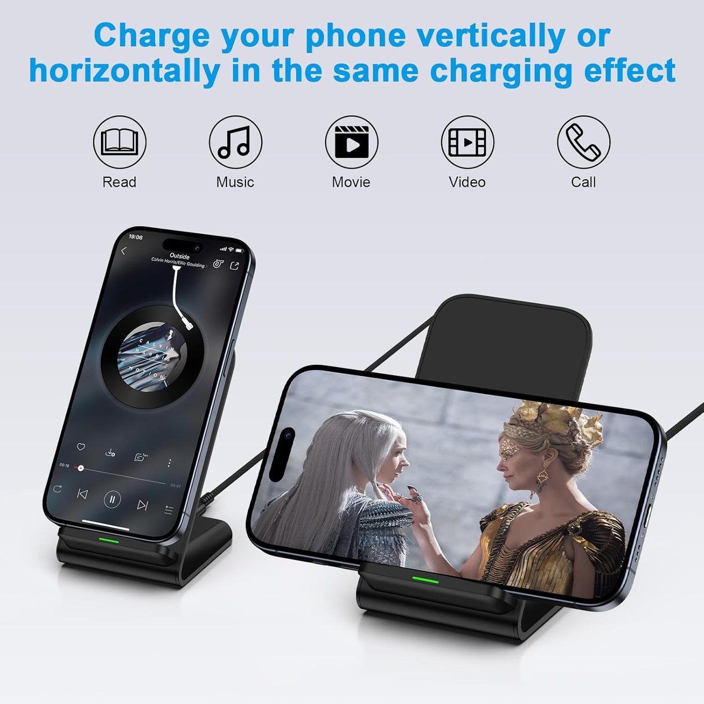 Wireless Charger Samsung Fast Charging Stand for Samsung Galaxy S25 S24 Ultra S24+ S24 S23 FE S22 S21 S20 S10, 15W Android Phone Wireless Charger Stand for Pixel 9 Pro XL Fold 8a 7 Pro, iPhone 16 15