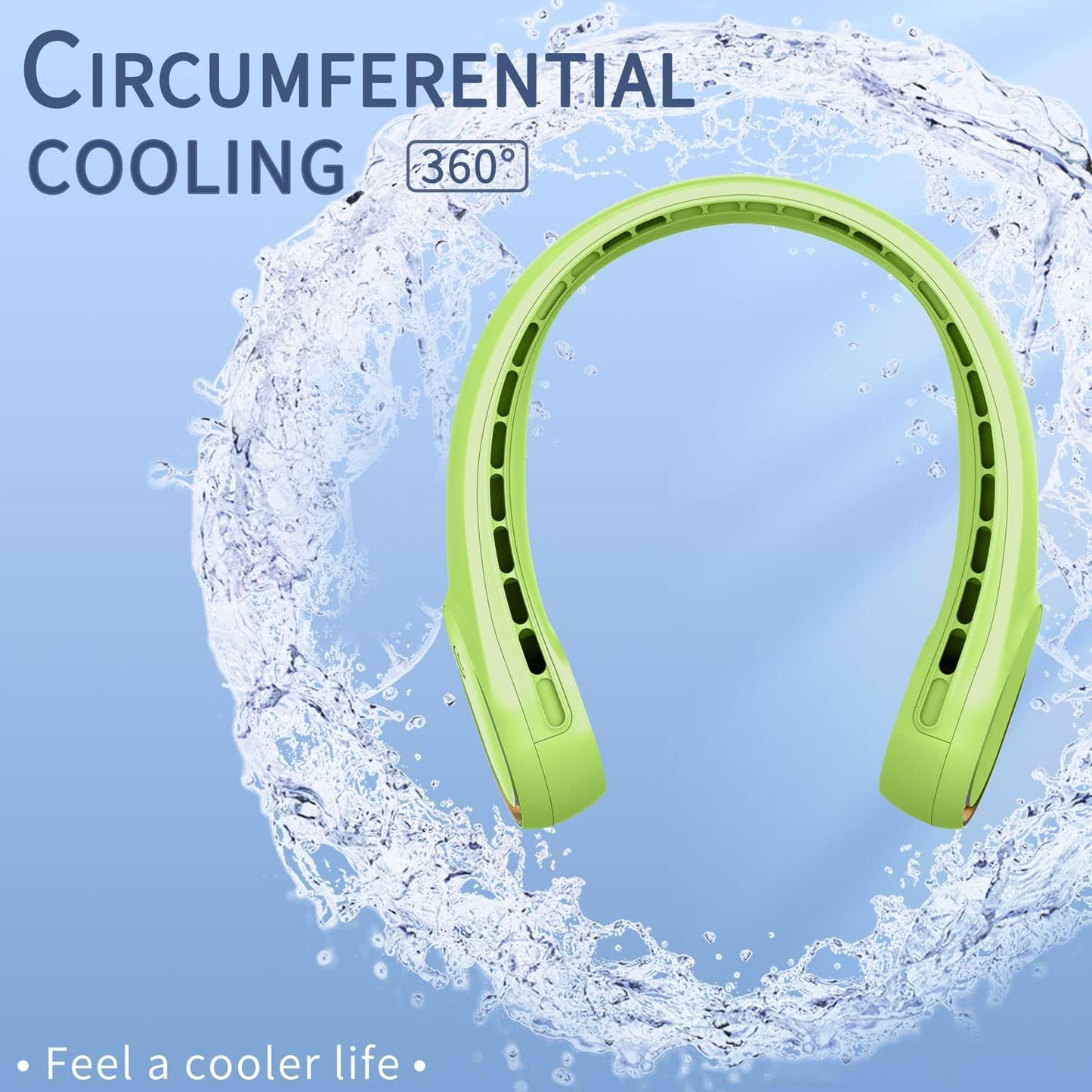 FrSara Bladeless Portable Neck Fan, 5200mAh, 3-Speed, 360° Surround Wind, Ultra-Quiet, USB Rechargeable, Wearable Portable Fan, Avocado Green