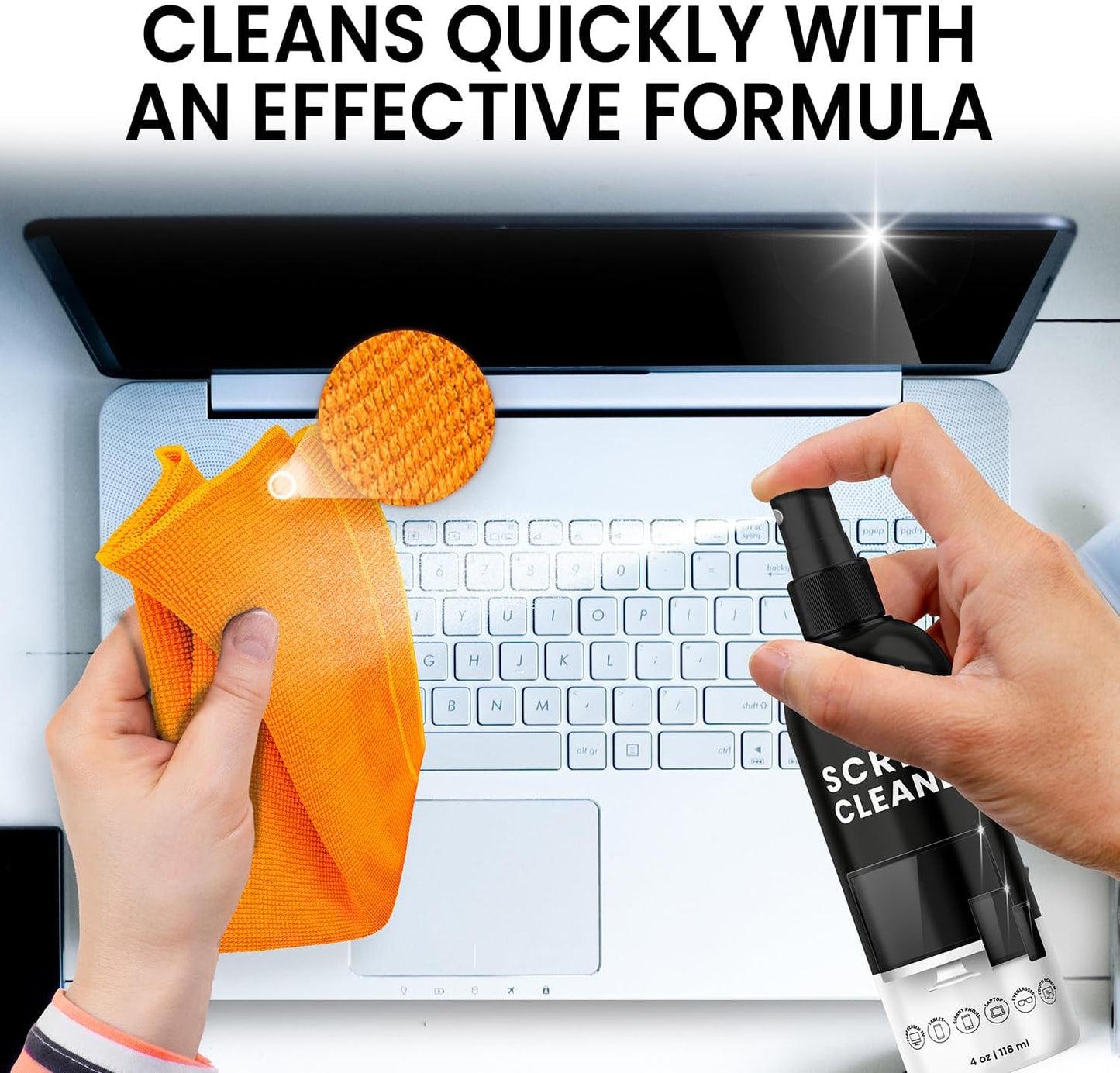 Screen Cleaner Spray - TV Screen Cleaner Spray and Microfiber Cloth kit, Computer Screen Cleaner & Car Screen Cleaner for TV, Monitor, Laptop, MacBook, iPad, iPhone and Electronic Devices - 2 Pack