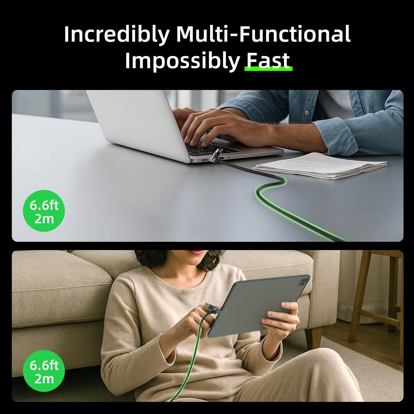 MFish 4-in-1 USB C Charging Cable, 6.6Ft Type C to Type C Cable, 240W Fast Charger for iPhone 16/15/14 Pro Plus Pro Max, for iPad MacBook Pro/Air, Laptops - Multi Charging Cable with USB-A