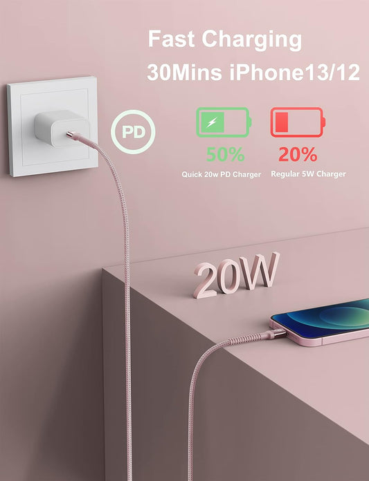 USB C iPhone Charger Cable Fast Charging, 2Pack 6FT USB Type C to Lightning Cable [Apple MFi Certified] iPhone Fast Charger Cord Compatible with iPhone 14/13/12/11 Pro Max/XS MAX/XR/XS/8/iPad-Pink