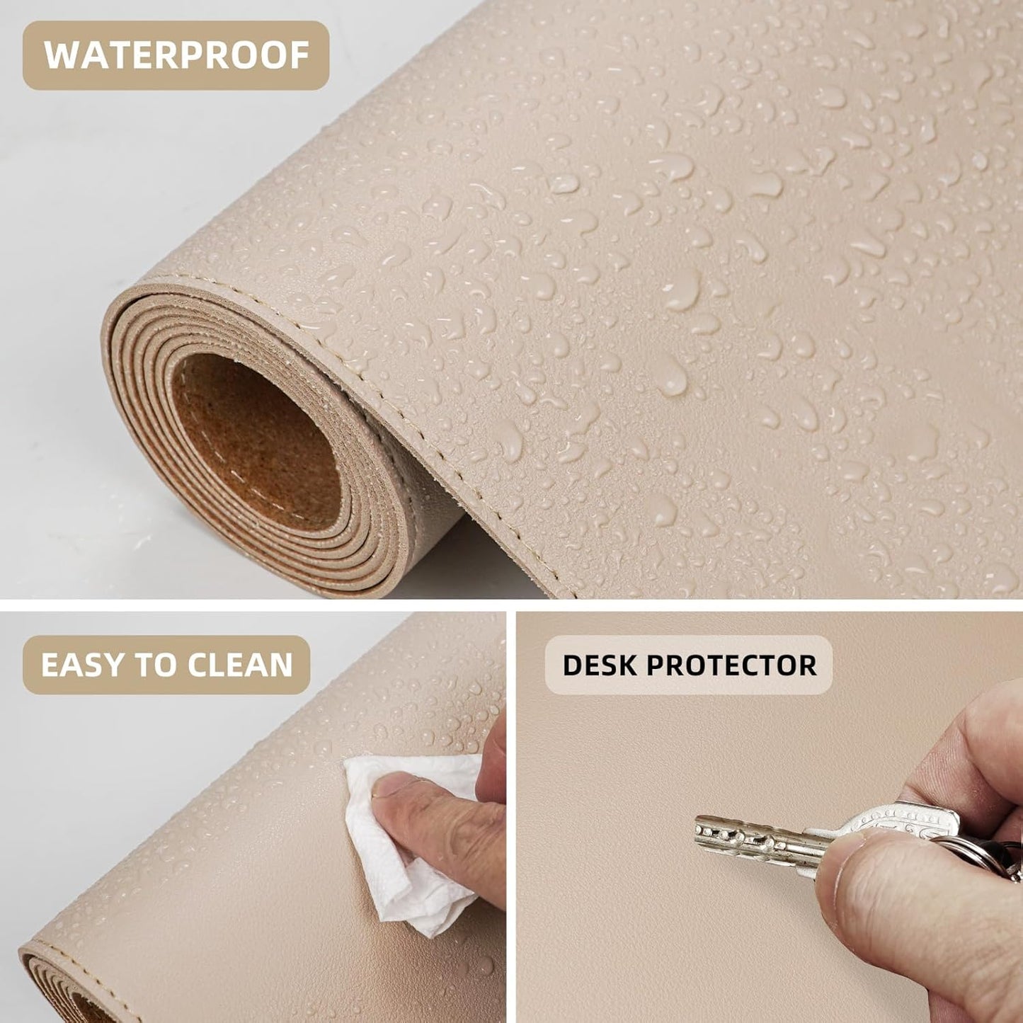 AFIING Leather Desk pad Protector, Large Non-Slip Office Desk Mat with Natural Cork & PU Leather, Waterproof Writing Mouse Pad for Office and Home (47in*23in, Beige)