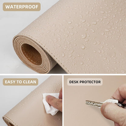 AFIING Leather Desk pad Protector, Large Non-Slip Office Desk Mat with Natural Cork & PU Leather, Waterproof Writing Mouse Pad for Office and Home (23.6in*13.7in, Beige)