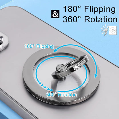 Magnetic Phone Grip for MagSafe, EI Sonador Magnet Phone Ring Holder, Removable, Compatible with iPhone 14 Plus 13 12 Pro Max Mini (Transparent Silver Diamond)