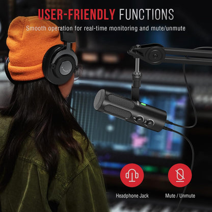 FIFINE XLR/USB Podcast Dynamic Microphone for Streaming, Studio XLR Microphone, PC Streamer Mic All Metal with Mute Button, Headphone Jack, for Vocal Voice Over Music Recording-AmpliTank Tank3