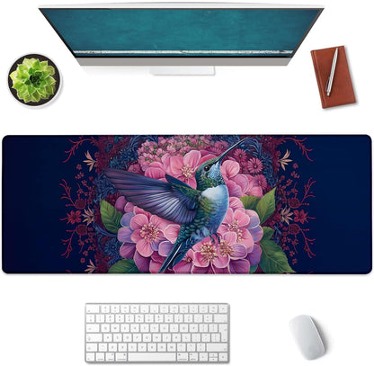 Floral and Hummingbird Large Mouse Pad, Gaming Mouse Pad, Keyboard Mat, Non-Slip Rubber Base, Office Accessories, Desk Mat, MousePads for School, Work, Home Decor Gifts 31.5" x 11.8"