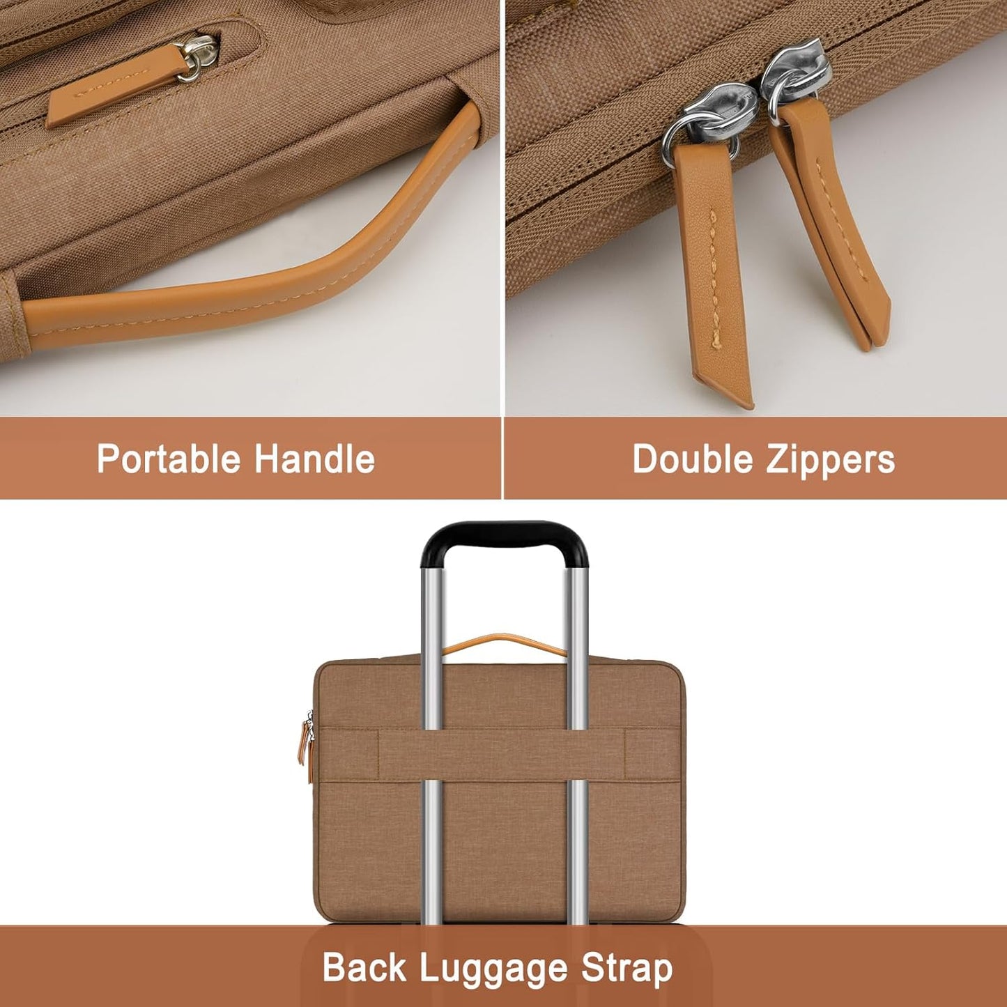 MOSISO 360 Protective Laptop Case 13.3 inch, 13-13.3 inch Laptop Sleeve Compatible with MacBook Air/Pro 13 / Pro 14,HP Dell Acer ASUS,Side Open Carrying Case with 4 Zipper Pockets&Handle, Mocha