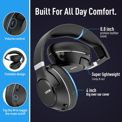 Wireless Bluetooth Headsets with Microphone for Computer, Headphone Foldable Over Ear Soft 40H with Retractable Mic, USB Dongle for PS5 PS4 PC Cellphone Laptop