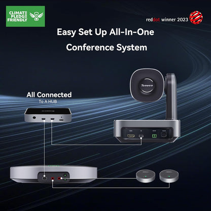 Tenveo 4K PTZ Conference Room Camera System Audio and Video Conferencing 12X Optical Zoom HDMI PTZ Camera and Bluetooth Speakerphone with 2 Expansion Mics Bundle Wide Angle for Large Remote Meetings