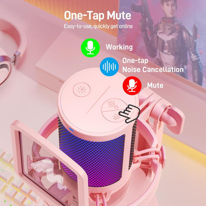 MAONO Gaming Microphone with Noise Cancellation, USB Condenser Mic for Streaming, Podcast, Twitch, YouTube, Discord, PC Desktop Computer Mic for PS5, GamerWave DGM20 Pink