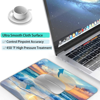 Aesthetic Sunrise Sunset Beach Custom Mouse Pad with Non-Slip Rubber, Small Square Design for Wireless Laptop & Computer Mouse Pads for Desk, 9.5 x 7.9 inch Smooth Surface for Gaming & Office