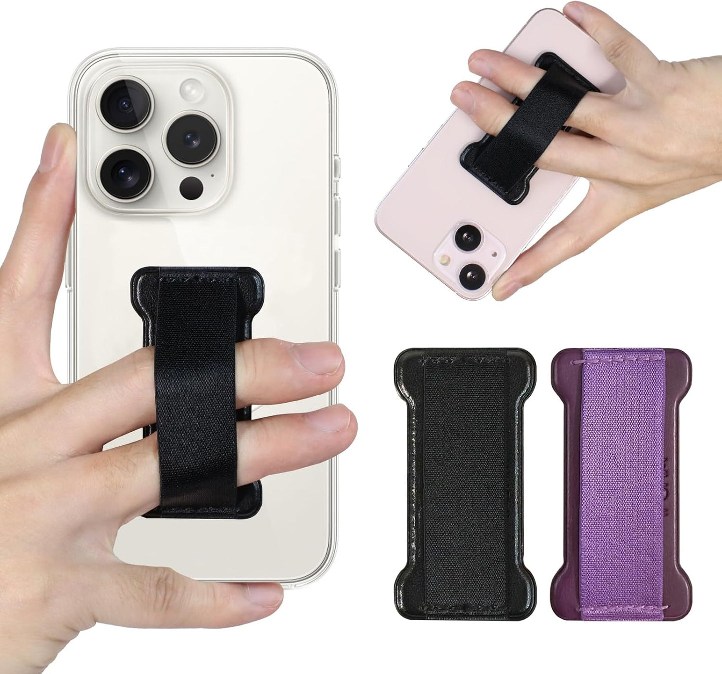 Phone Grip Strap Holder for Hand, Universal Finger Strap Phone Holder, Finger Selfie Grip Compatible with Most Smartphones (Black Darkpurple) - 2Pack