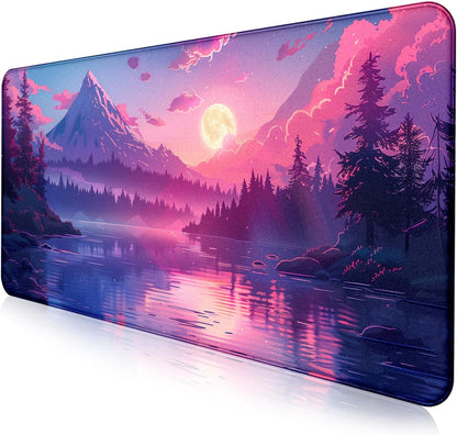 Sunset Mountain Scenic XXL Extended Mouse Pad, Fuji Mountain Large Laptop Pad, Waterproof, Non Slip, Game Office Sewn Table Pad 35.4 x 15.7 x 0.12 Inches