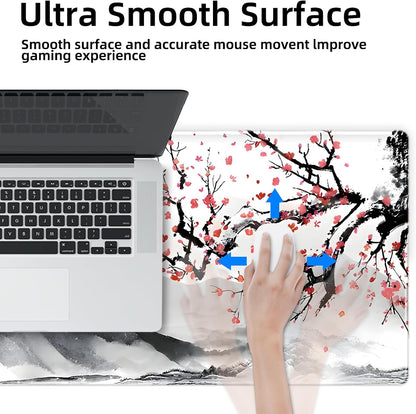 Galdas Gaming Mouse Mat Forest Background Pattern XXL XL Large Mouse Mat Long Extended Mouse Pad Desk Mat Non-Slip Rubber Mice Pads Stitched Edges Thin Pad (Ink and Wash)