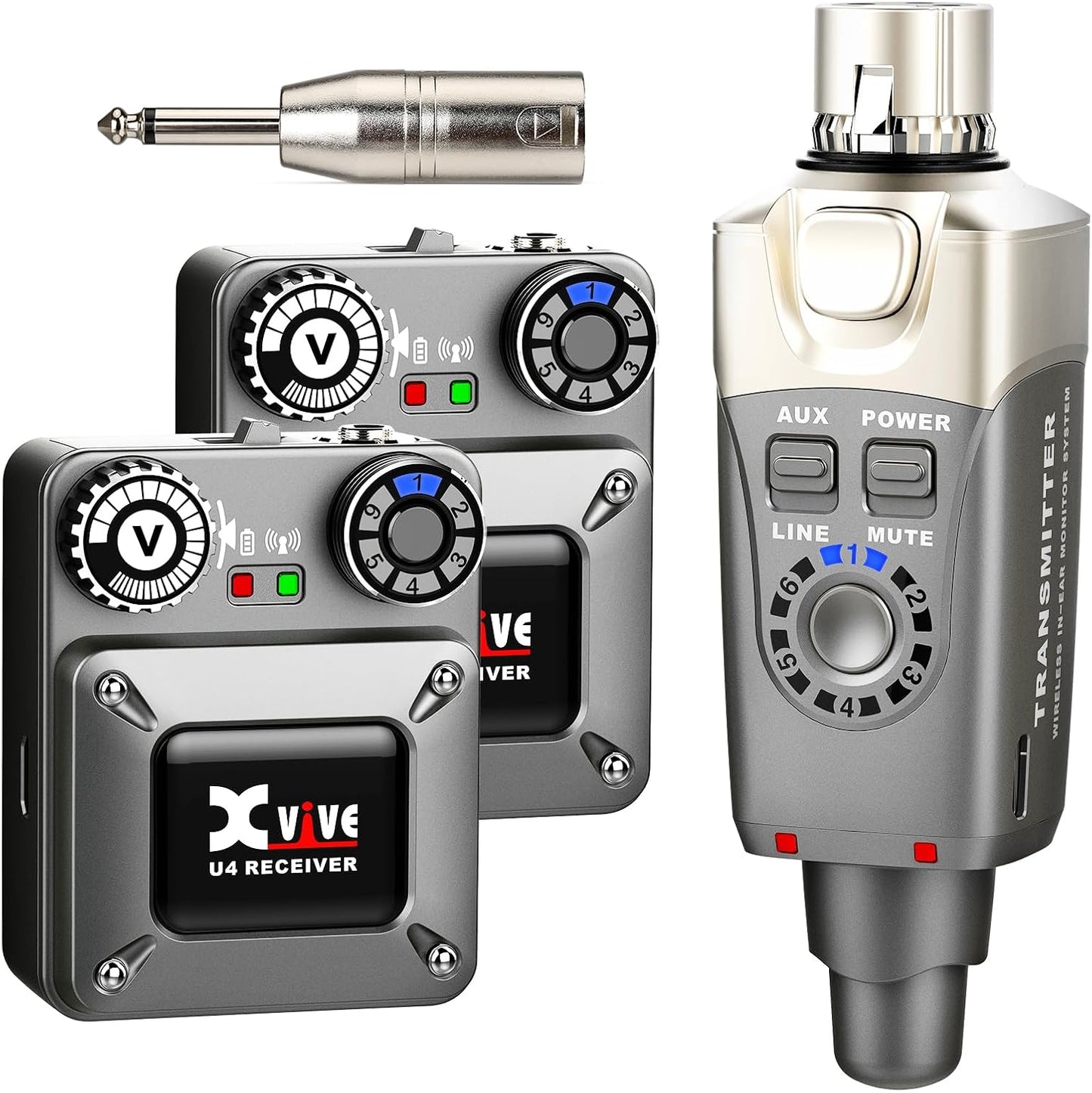 Xvive U4R2 Wireless in-Ear Monitor System Professional IEM System 1 Transmitter and 2 Beltpack Receiver for Studio, Band Rehearsal, Live Performance (U4R2)