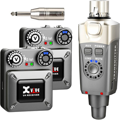 Xvive U4R2 Wireless in-Ear Monitor System Professional IEM System 1 Transmitter and 2 Beltpack Receiver for Studio, Band Rehearsal, Live Performance (U4R2)