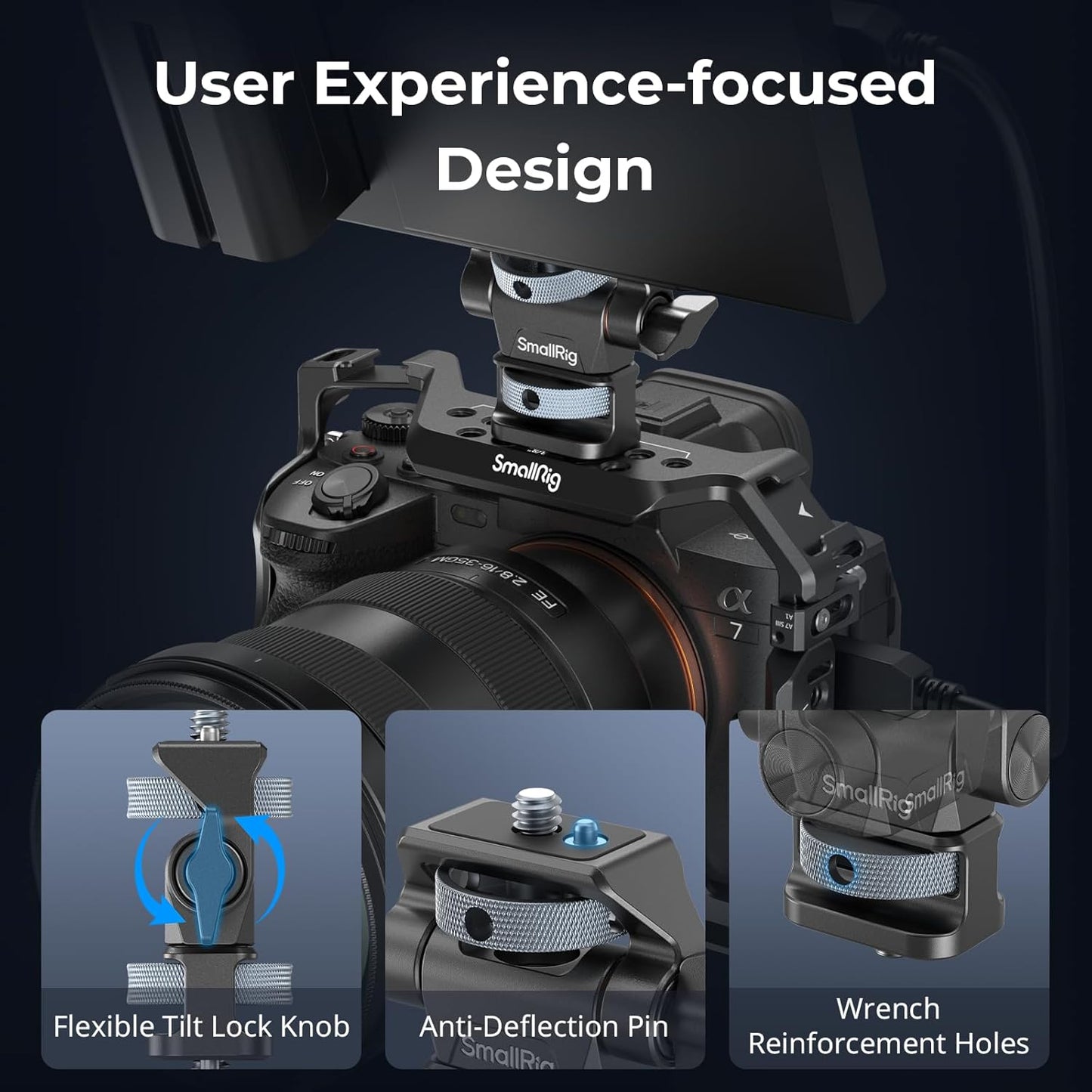 SmallRig Adjustable Camera Monitor Mount, 360° Swivel and 180° Tilt Monitor Holder, with 1/4"- 20 Screws, Bouncy Locating Pins, Anti-Twist Design, for Ninja V and V+ Monitors