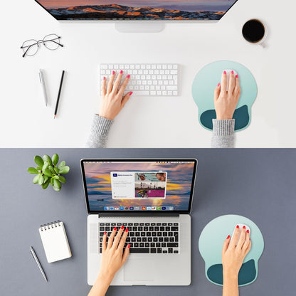 ITNRSIIET Ergonomic Mouse Pad with Wider Memory Foam Wrist Rest +17% - Curved Cushion Reduces Pressure 20%, Pain Relief, Non-Slip, Smooth, Cute Colors, 9.85 x 9 in, Light Green to White