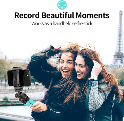 Aureday Phone Tripod, Flexible Tripod for iPhone and Android, Portable with Wireless Remote and Clip for Video Recording/Vlogging/Selfie (Blue)