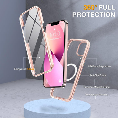 Miracase for iPhone 13 Case 6.1'', [Bubble Free] Full-Body Bumper Phone case with Built-in Full Glass Screen,No Gap,Compatible with MagSafe,Clear Pink