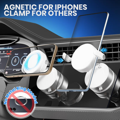 Upgraded 360° Adjustable Vacuum Magnetic Phone Holder, Vacuum Magnetic Suction Phone Mount with Clamp Foldable Phone Holder for Car/Gym/Mirror/Smooth Surface, Suitable with All Smartphones (White)