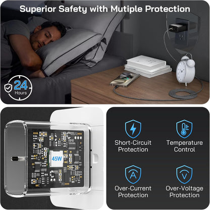 45W Super Fast Charger USB C, 45 Watt Type-C Android Phone Charger Fast Charging Block with 3X 6.6FT Type C Cords for Samsung Galaxy S25 Ultra/S24 Ultra/S24+/S23 Ultra/S23+/S22 Plus, Tab S9/S8 Ultra