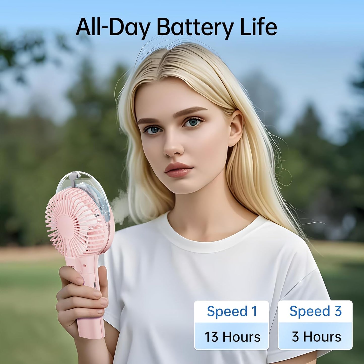 PANERGY Handheld Misting Fan – Rechargeable Battery Operated,Handheld Personal Fan with Mist Spray, Electric Hand Fans, 180° Foldable Mister Fans for Travel, Camping, Disney, Concerts, Office(Pink)