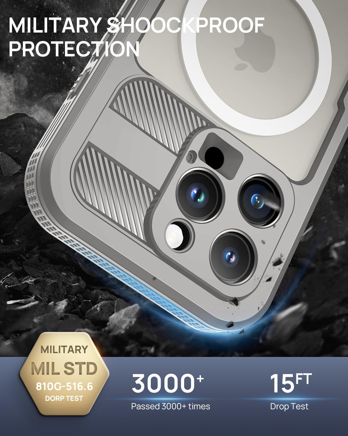 Lanhiem Magnetic for iPhone 16 Pro Case, IP68 Waterproof Dustproof Case, [Compatible with Magsafe] [Built-in Screen Protector] Full Body Heavy Duty Rugged Phone Cover 6.3 inch, Natural