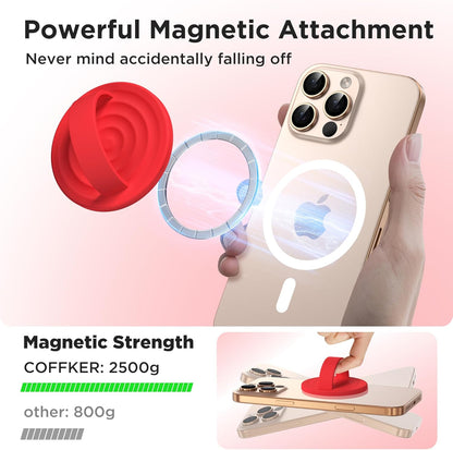 Magnetic Phone Ring Grip Holder, Silicone Finger Loop Grip, Compatible with MasSafe, Back of Phone for iPhone Pro Max/Plus/16/15/15/14/13/12 Series, Red