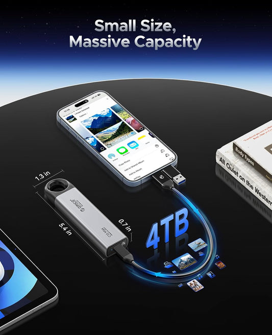 ORICO 4TB Portable SSD Up to 800MB/s, Hanging Hole Design External Solid State Drive, 2 in 1 USB C&A Cable, Durable Storage for Type-C Smartphone, Tablets, Laptops, for Content Creators - C10Max