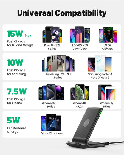 [2-Pack] Wireless Charger, INIU 15W Qi-Certified Fast Wireless Charging Stand with Sleep-Friendly Adaptive Light Compatible with iPhone 16 15 14 13 12 Pro Max Plus Samsung Galaxy S22 S21 Note 20 etc