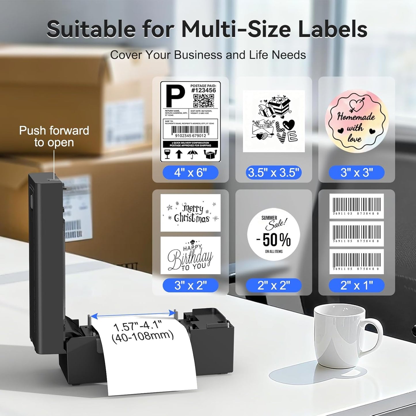 Bluetooth Thermal Shipping Label Printer, Wireless 4x6 Shipping Label Printer for Packages, High-Speed Thermal Printer Compatible with Android, iOS & Windows for Amazon, Ebay, Shopify, USPS