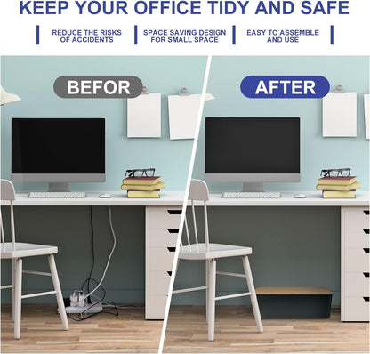 Cable Management Box - Wooden Style Cord Organizer Box to Hide Wires & Power Strips | Desk Computer Cable Organizer Box | Safe ABS Material | 12.6" (L) x 5.3" (W) 4.9" (H) | for Home & Office - Black