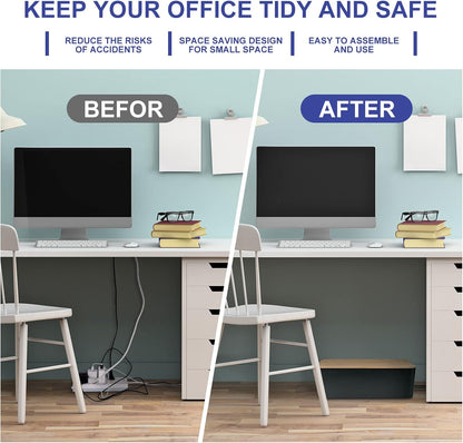 Cable Management Box - Wooden Style Large Cord Organizer to Hide Wires & Power Strips | Desk Computer Cable Organizer | Safe ABS Material | 16" (L) x 6.2" (W) 5.3" (H) | for Home & Office - Black