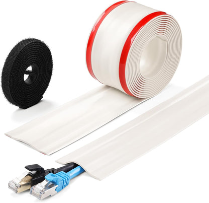 16.4ft Cord Cover Floor, Soft PVC Cord Covers for Wires on Floor, Self-Adhesive Floor Cable Cover Cord Hider, Floor Cable Management Cable Protector for Commercial Office Carpet/Floors/Wall White