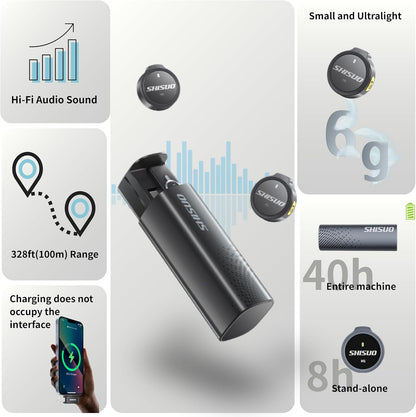 Wireless Lavalier Microphone for iPhone Android, Mini Clip-On Mic with Portable Charging Case, for YouTube Vlogging, Video Recording, Podcast, TikTok Content Creation