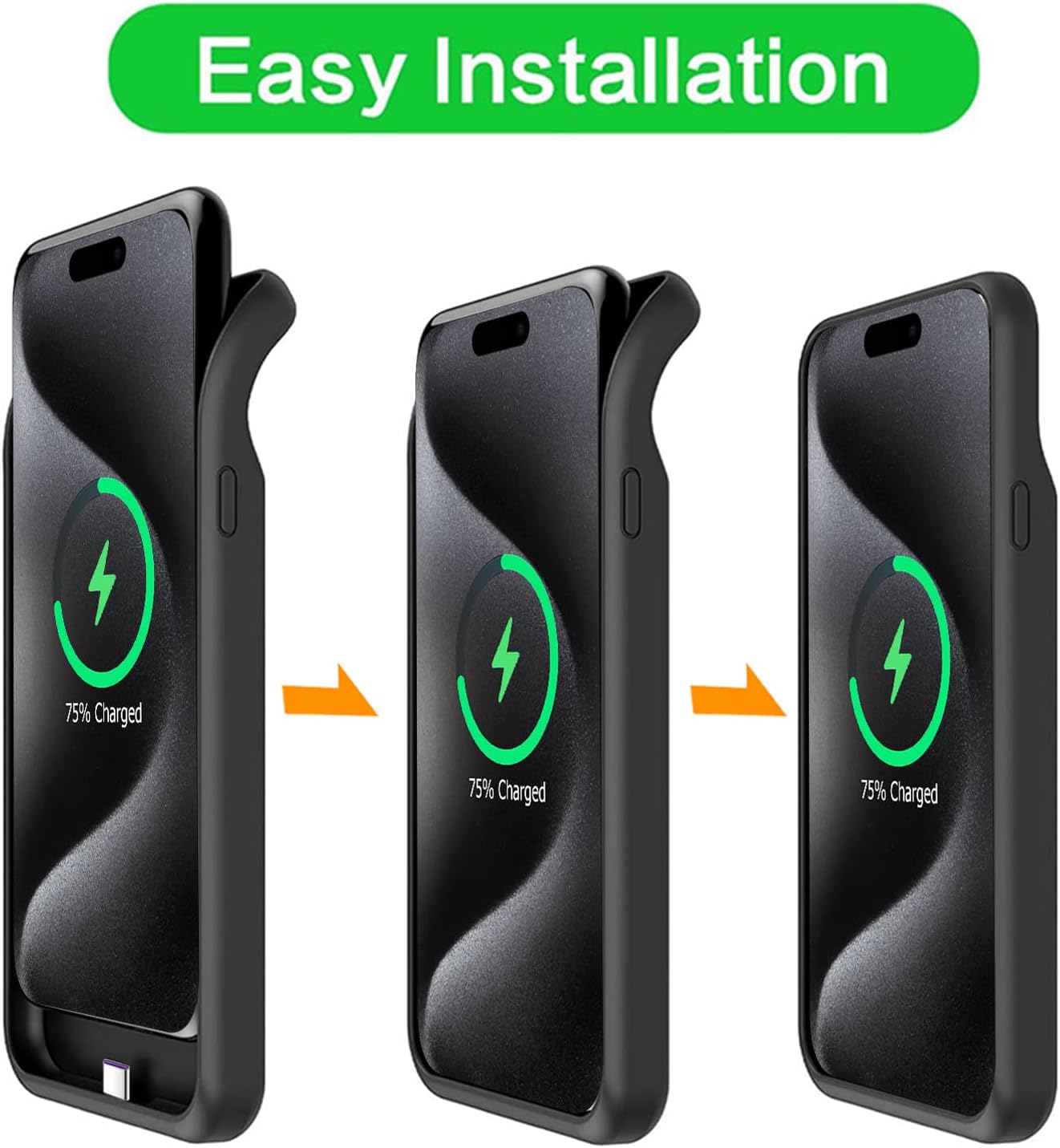 Battery Case for iPhone 15 Pro Max,12000mAh Rechargeable Portable Charging Case with Wireless Charging Compatible for iPhone 15 Pro Max (6.7 inch) with Carplay Extend Battery Pack Charger Case (Black)