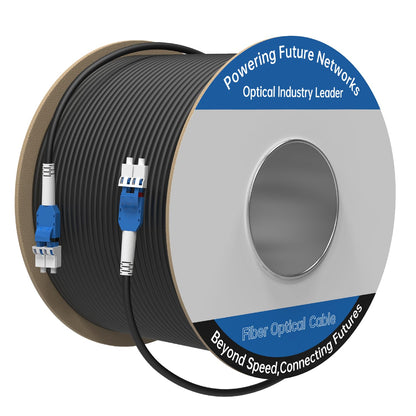 200M/656FT LC to LC Armored Outdoor Fiber Optic Cable, Single Mode Duplex 9/125μm SMF Fiber Patch Cord, OS1/OS2 Compatible, Black LSZH Jacket, Uniboot Jumper for FTTH, Data Center, Long-Distance Use